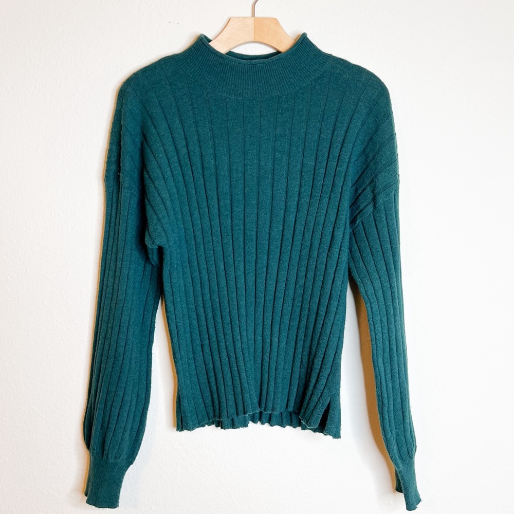 LEITH Long Sleeve Mock Neck Green Sweater